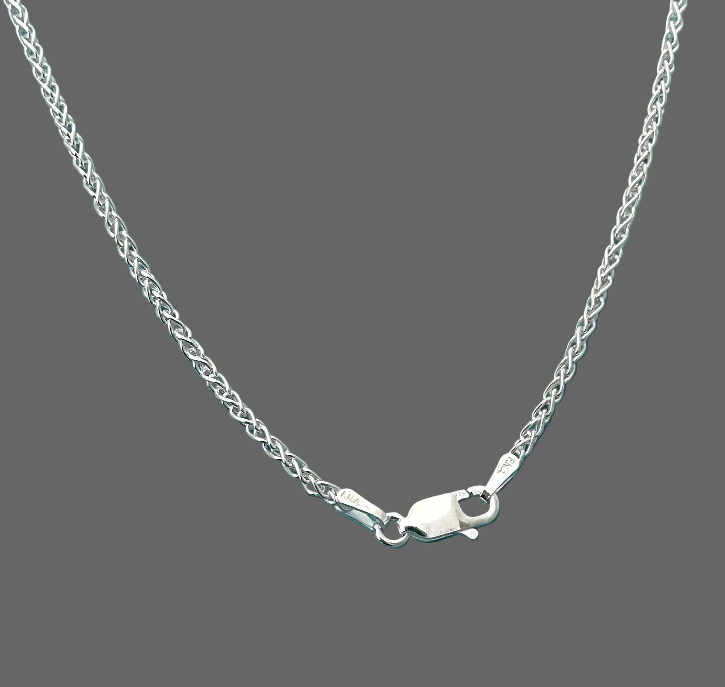Necklace with green malachite clover pendant on spiga chain 18 inch 2mm solid 925 sterling silver Italy