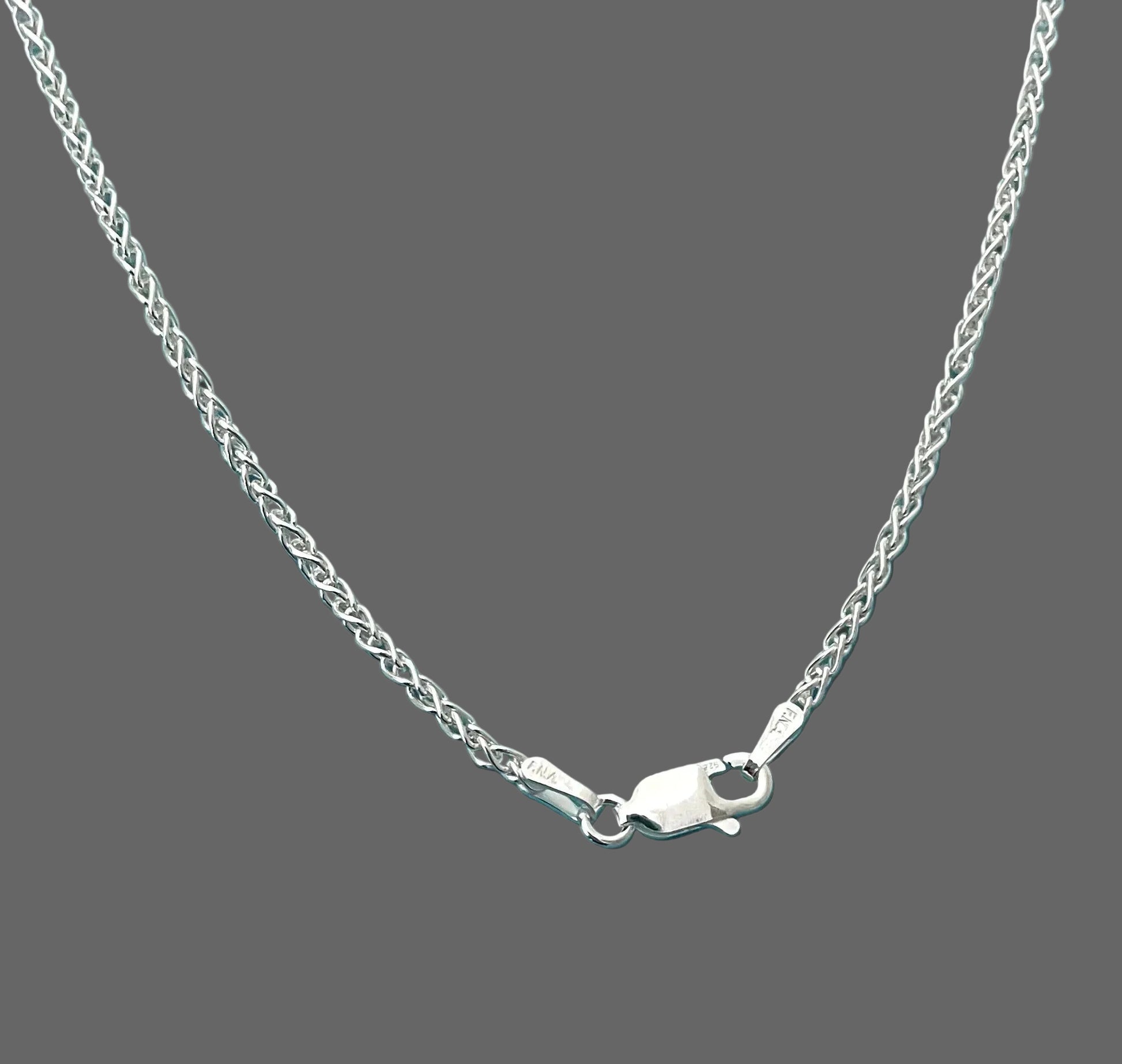 Necklace with green malachite clover pendant on spiga chain 18 inch 2mm solid 925 sterling silver Italy