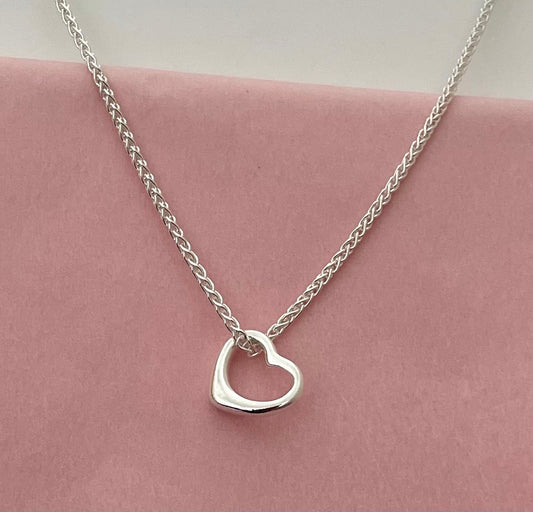 Necklace-Floating-Heart-Solid-925-Sterling-Silver-Italy-1