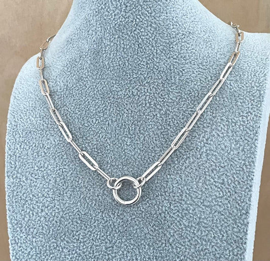 Paperclip-Charm-Holder-Necklace-Solid-925-Sterling-Silver-Italy-1