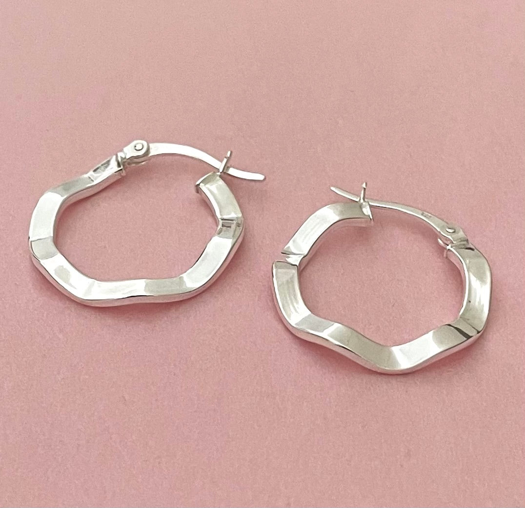 Solid 925 Sterling Silver Wavy Hoop Earrings