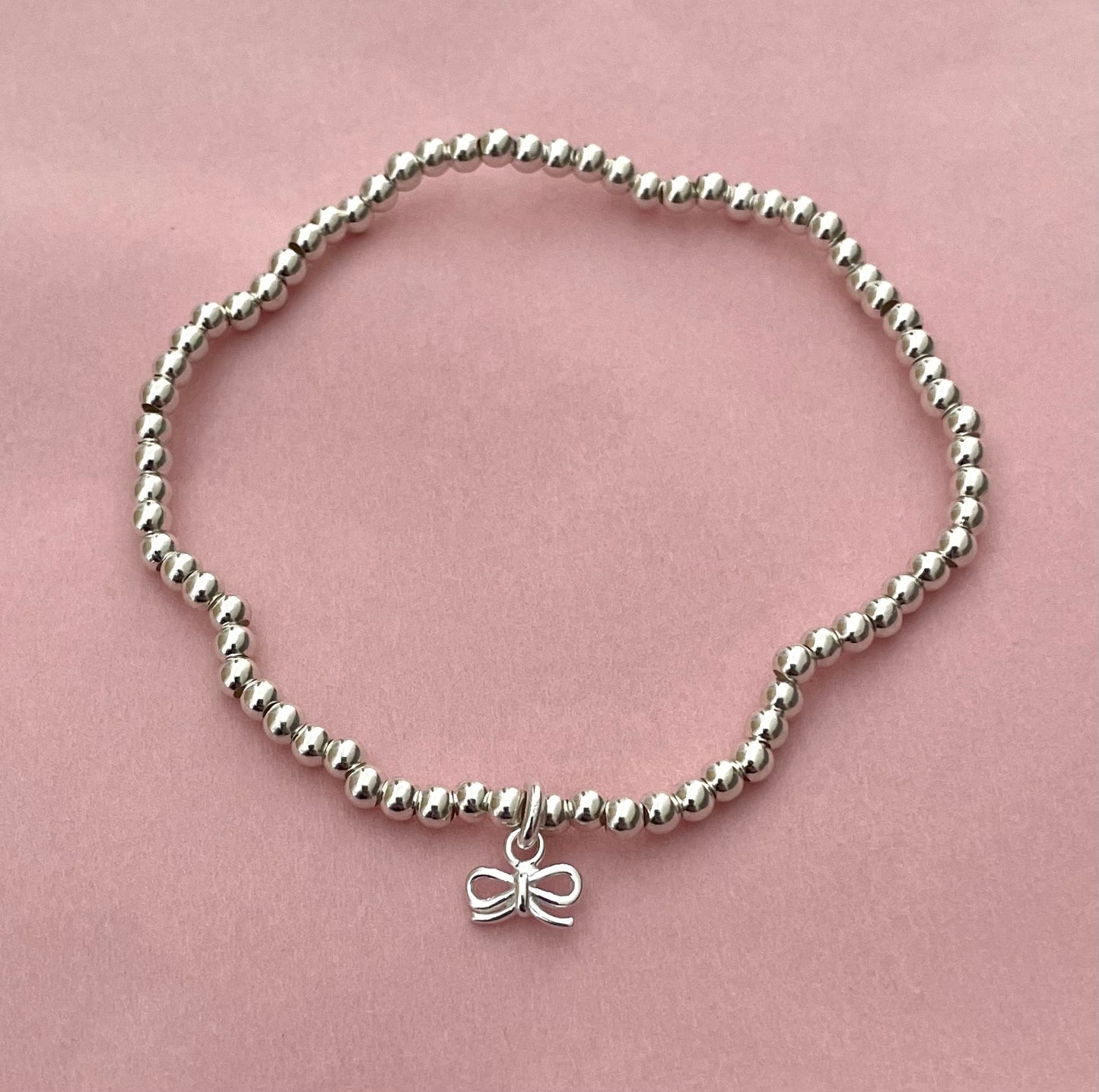 Stretchable-Ball-Bead-Bracelet-Bow-Solid-925-Sterling-Silver-1