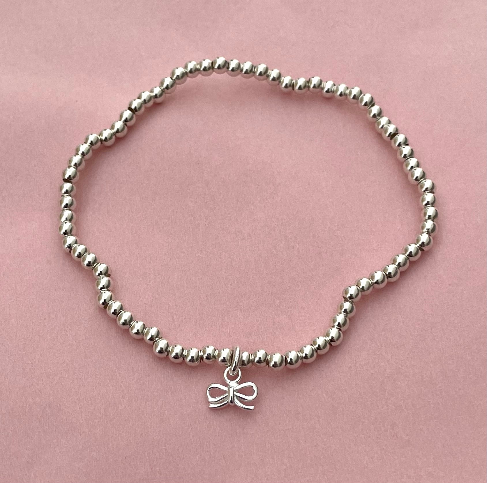Stretchable-Ball-Bead-Bracelet-Bow-Solid-925-Sterling-Silver-1