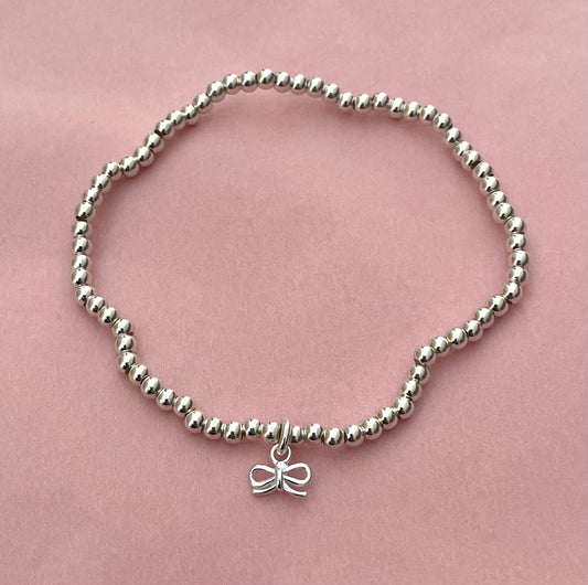 Stretchable-Ball-Bead-Bracelet-Bow-Solid-925-Sterling-Silver-1