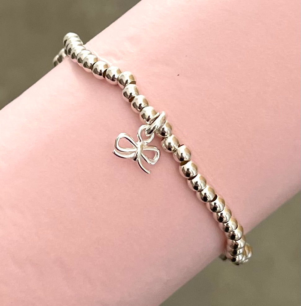 Stretchable-Ball-Bead-Bracelet-Bow-Solid-925-Sterling-Silver-2