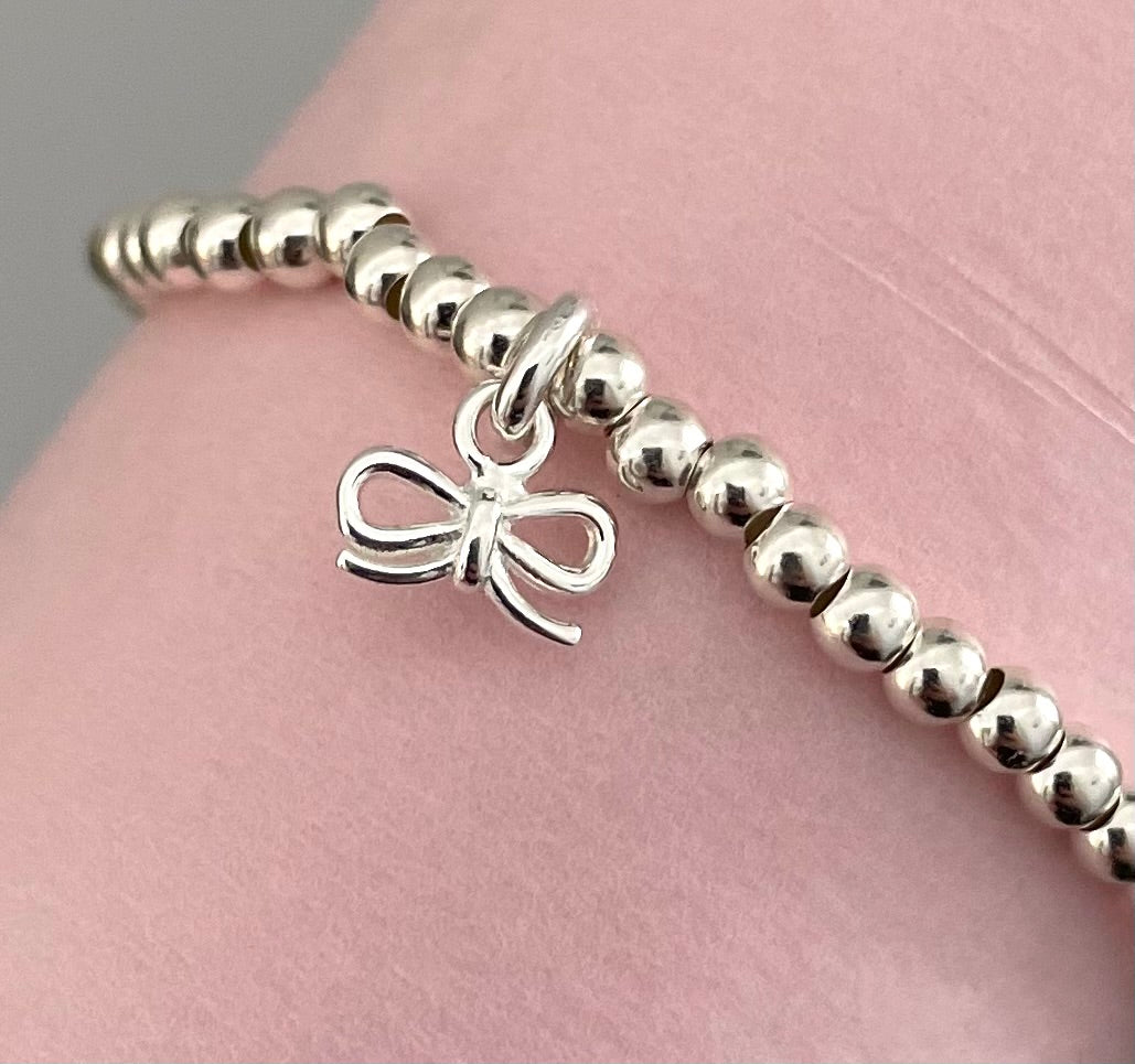 Stretchable-Ball-Bead-Bracelet-Bow-Solid-925-Sterling-Silver-3