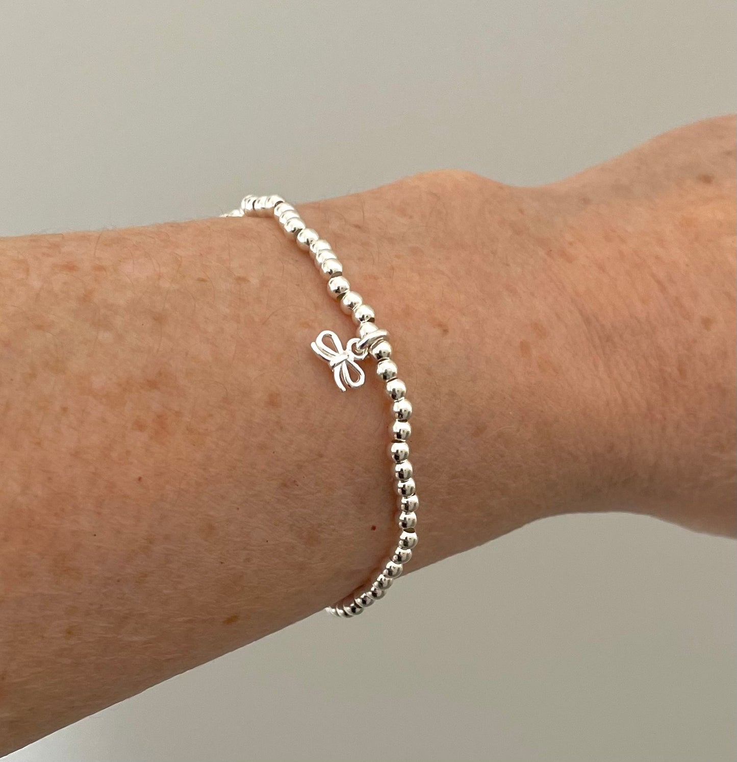 Stretchable-Ball-Bead-Bracelet-Bow-Solid-925-Sterling-Silver-4