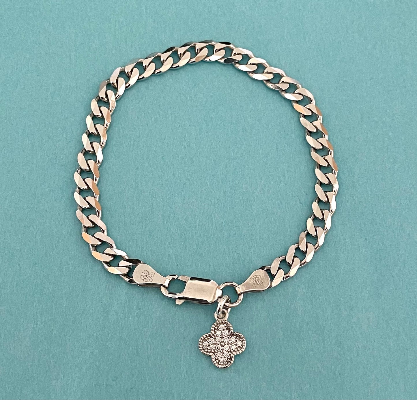 A Luxury Bold Clover Bracelet Solid 925 Sterling Silver Italy