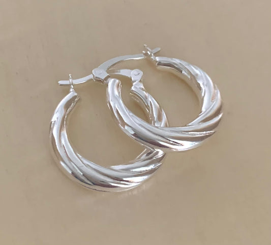 Earrings Chunky Twist Hoops 20mm Solid 925 Sterling Silver