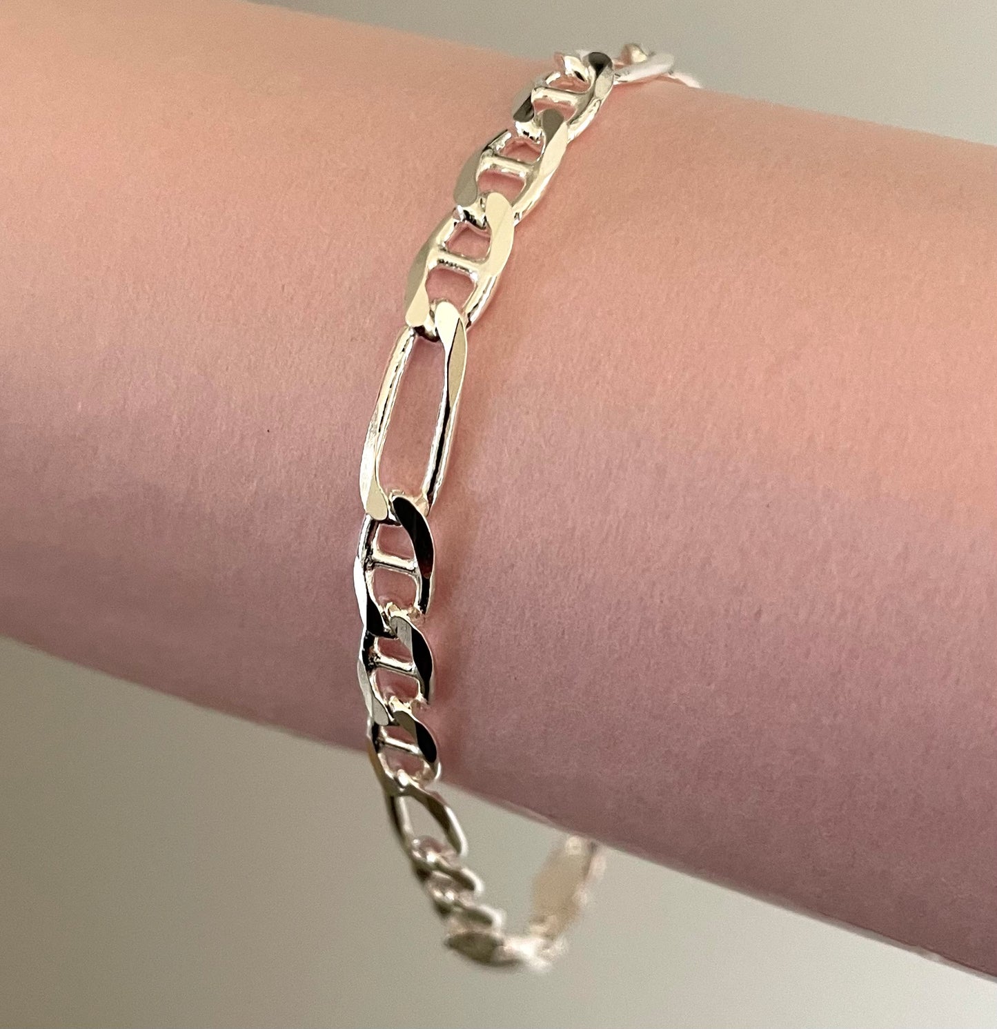 Solid sterling silver figaro bracelet