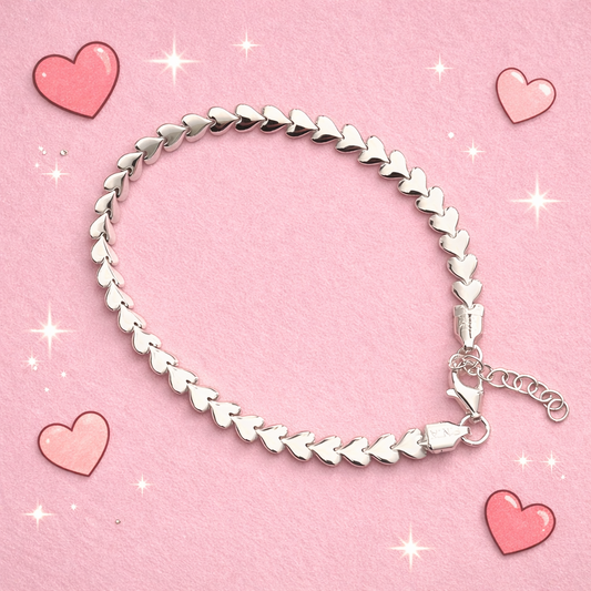 Solid 925 sterling silver made in Italy hearts bracelet valentines gift